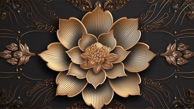 Luxuriöser Lotushintergrund mit goldener metallischer Blume. Generative KI
