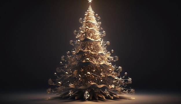 Luxuriöser, realistischer Weihnachtsbaum mit glänzendem, hellem Dekor. Generative KI