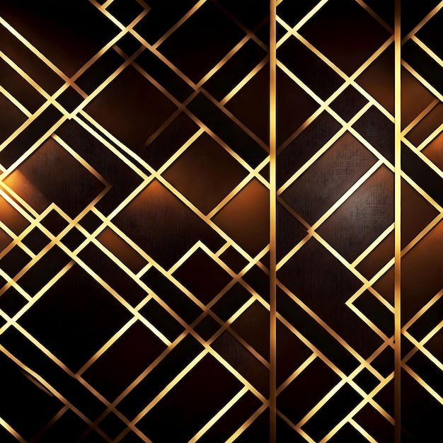 Foto luxuriöser sechseckiger abstrakter schwarzer metallhintergrund mit goldenen lichtlinien. generierte ki
