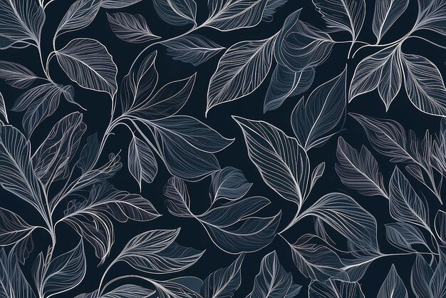 Luxuriöses Blumenmuster mit handgezeichneten Blättern Eleganter abstrakter Hintergrund im minimalistischen linearen Stil Trendy Line Art Design Element Vektorillustration
