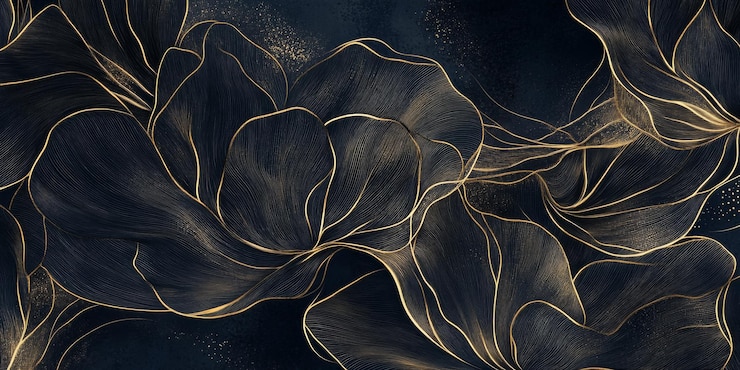 Foto luxuriöses gold-dunkelblau-abstraktes blumen-hintergrunddesign