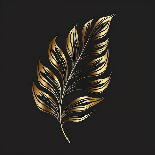 Luxuriöses goldenes Blumendesign, Blatt, schwarzer Hintergrund, KI-generierte Kunst