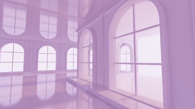 Luxuriöses hellviolettes leeres Interieur. 3D-Rendering.