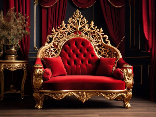 luxuriöses klassisches rotes Sofa Samt dekorieren mit Gold mit Schnittweg