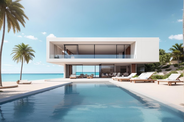luxuriöses modernes Haus mit Schwimmbad und Meerblick