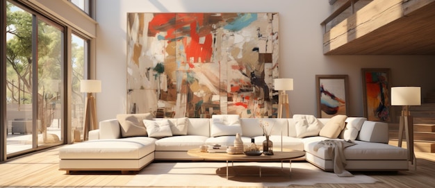 Luxuriöses modernes Wohnzimmer mit grauen Möbeln in einem luxuriösen Haus
