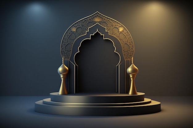 Luxuriöses und elegantes 3D-Podium im islamischen Stil für die Produktpräsentation, Ramadan-Podium. Generative KI