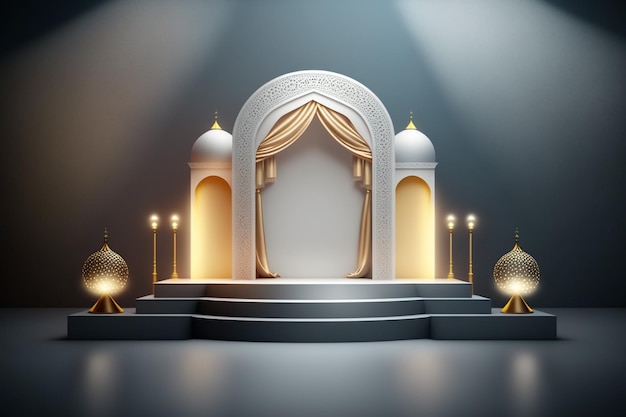 Luxuriöses und elegantes 3D-Podium im islamischen Stil für die Produktpräsentation, Ramadan-Podium. KI generiert