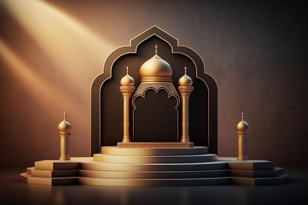 Luxuriöses und elegantes 3D-Podium im islamischen Stil für die Produktpräsentation, Ramadan-Podium. KI generiert