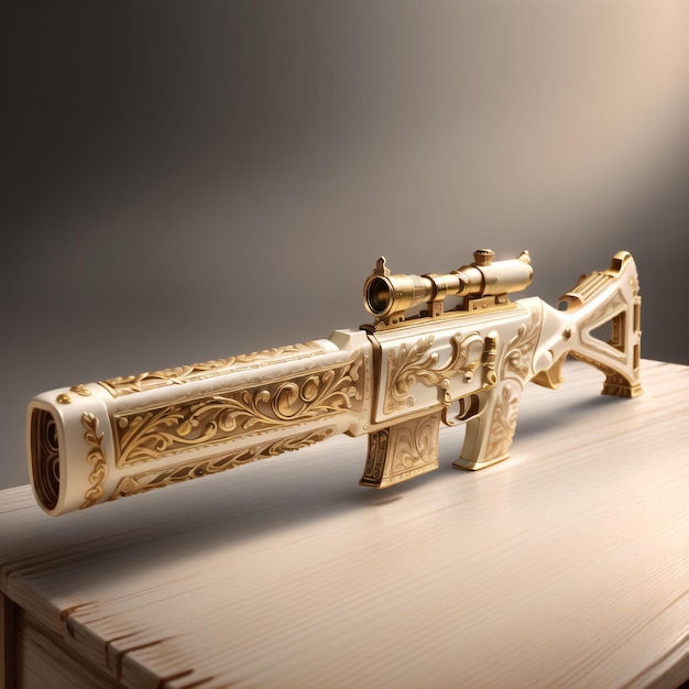 Luxuriöses weißes Gewehr mit goldenen Details