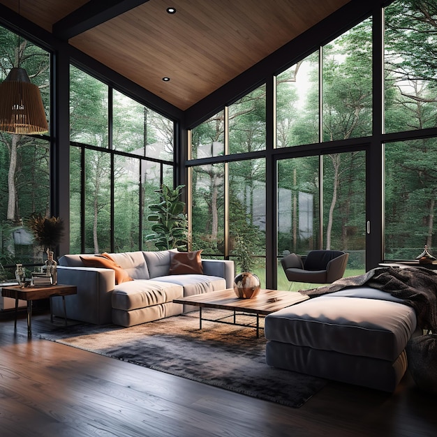 luxuriöses Wohnzimmer aus Holz