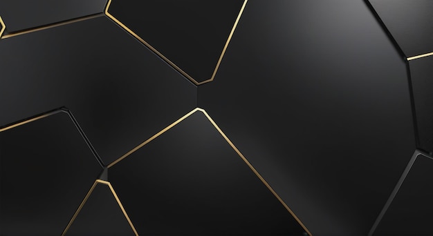 Luxuroso Hexagonal Abstracto Fondo de Metal Negro con Líneas de Luz Dorada Ilustración de stock