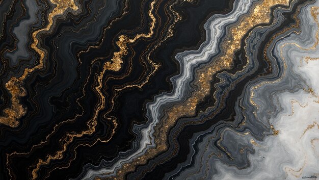 Luxuroso mármol blanco y negro y dorado con un brillo metálico