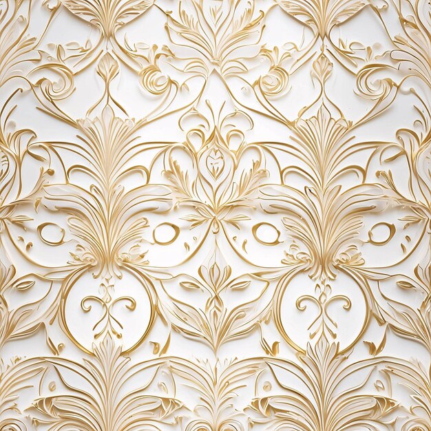 Luxuroso patrón de flores doradas en fondo blanco papel tapiz botánico decoración floral curva