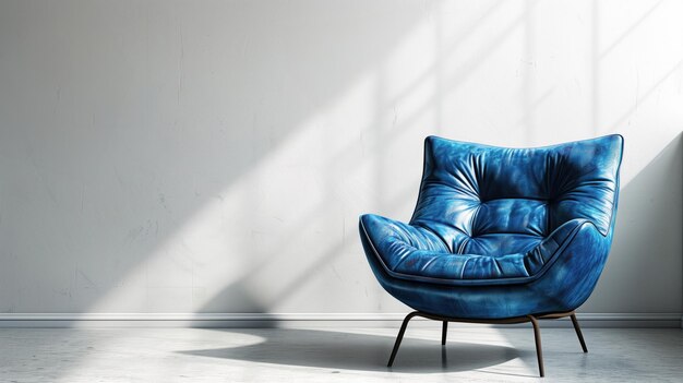 Luxuroso sillón de cuero azul en una habitación luminosa Decoración del hogar