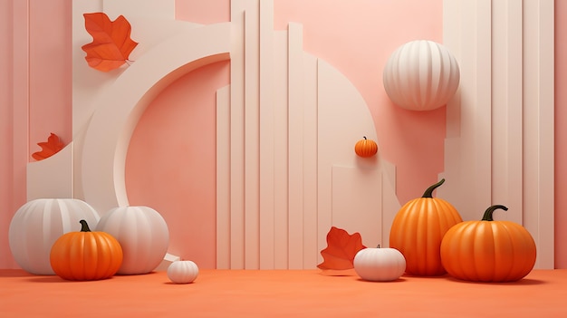 Luxury 3d renderizado con el fondo de Halloween con vibra de calabaza