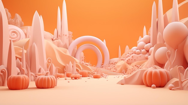 Luxury 3d renderizado con el fondo de Halloween con vibra de calabaza