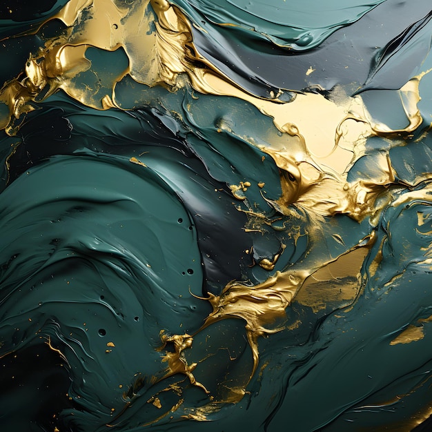 Foto luxury abstract paint fluid background em verde negro e ouro arte pintura padrão tinta textura