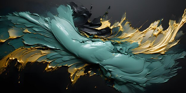 Foto luxury abstract paint fluid background em verde negro e ouro arte pintura padrão tinta textura