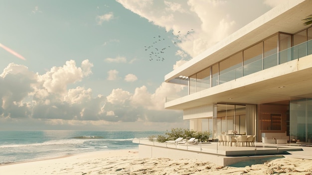 Foto luxury beachfront mansion mit offenem konzept layout