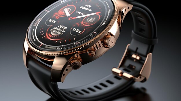 Luxury Black y Rose Gold Smartwatch que muestra características avanzadas