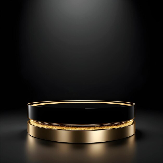 Luxury en blanco cosmético modelo de podio fondo 3d líquido negro brillante círculo dorado en estudio oscuro