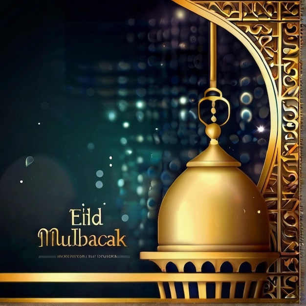Foto luxury eid mubarak desdibujar el fondo con el fondo de saludo de texto de eid mubarik