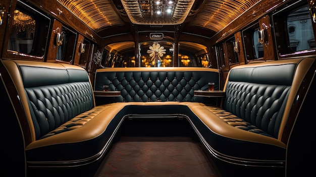 Luxury Limo Cabin Diseño Art Deco Tapicería de terciopelo Detalles adornados