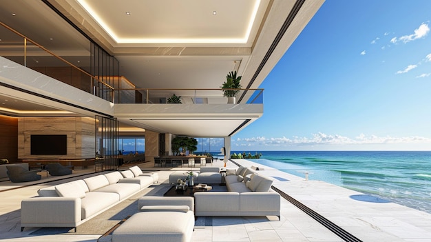 Luxury Open Concept Beachfront Mansion Sala de estar en el frente de la playa