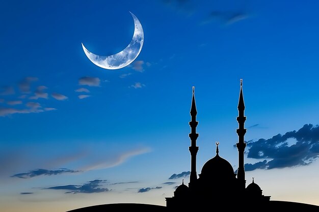 Foto luxury ramadan kareem fondo con la luna y la mezquita