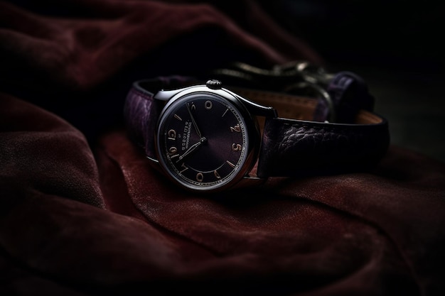 Luxus-Armbanduhr auf einem lila Samt-Hintergrund