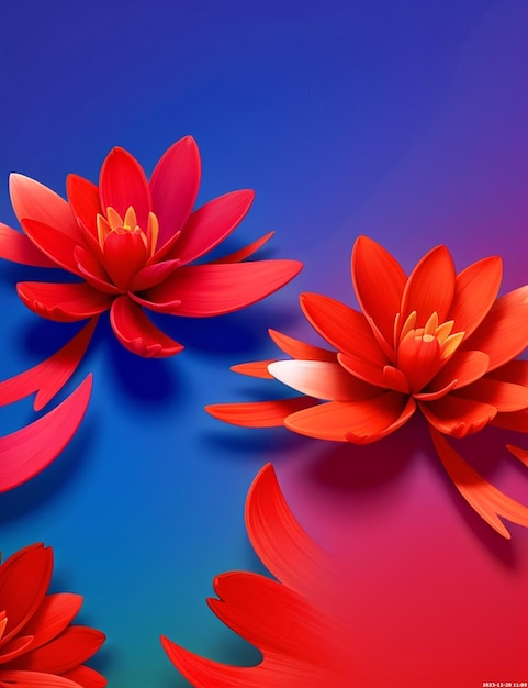 Luxus-Gradient 3D-Animationsstil Abstrakte rote und blaue Flora