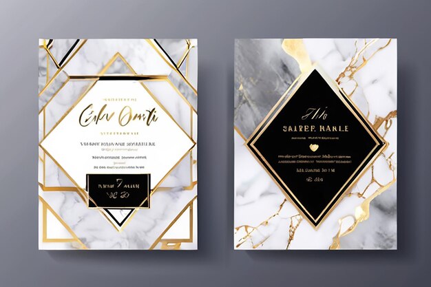 Foto luxus hochzeits-einladungskarten mit goldener marmor-textur und geometrischem muster vektor-design-vorlage