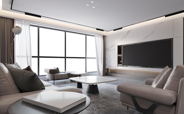 Luxus-Interieur des Wohnzimmers. 3D-Darstellung