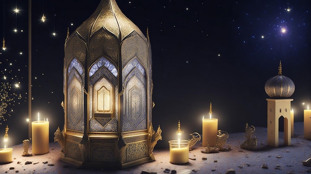 Luxus Kostenloses Foto Ramadan Kareem Eid Mubarak mit Moschee und heiligem Koran ai generativ