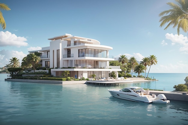 Luxus-Pool-Villa spektakuläres zeitgenössisches Design digitale Kunst Immobilien Haus Haus und Eigentum