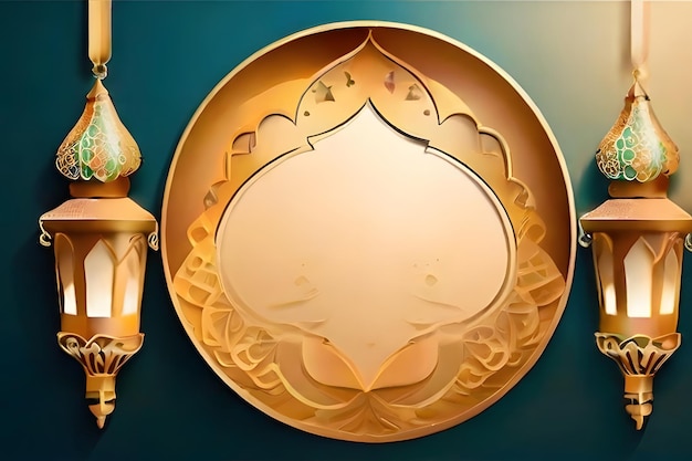 Foto luxus-ramadan-islamisches muster für die iftar-einladung mit islamischer lampe
