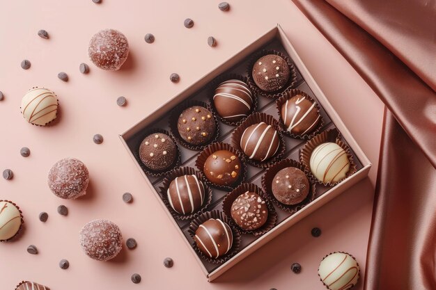 Luxus-Schokoladentrüffel in süßer Schachtel Schachtel mit köstlichen Schokoladensüßigkeiten