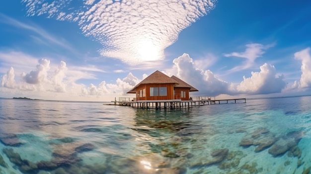 Luxus-Sommerferien-Strandresort auf den Malediven friedliche Hütten Hotel am Meer