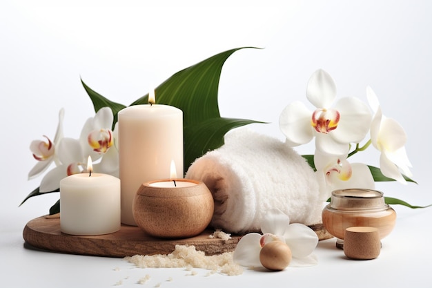 Luxus-Spa-Behandlung und Aromatherapie mit hellweißem Hintergrund