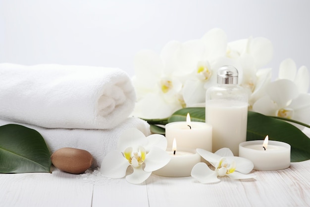 Foto luxus-spa-behandlung und aromatherapie mit hellweißem hintergrund