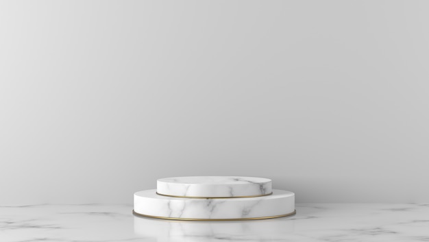Luxus weißes Marmorzylinderpodest im weißen Hintergrund.