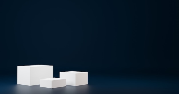 Luxus White Cube Product Stand im blauen Raum, Studio Szene für Produkt, minimales Design, 3D-Rendering