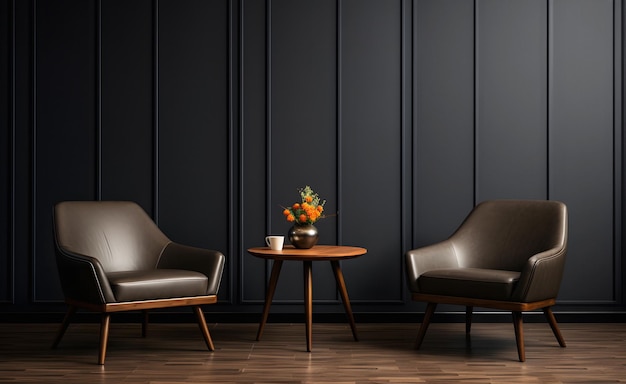Luxus-Wohnzimmer-Innenarchitektur mit Stuhl und Pflanze, leerer Raum-Attrappe mit freiem Raum