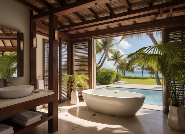 Foto luxusbadezimmer im karibischen resort im traditionellen stil