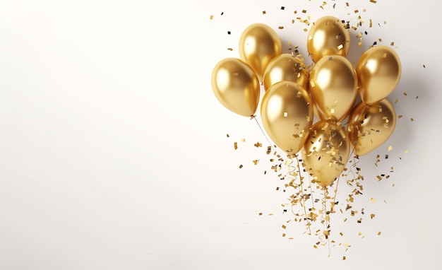 Luxusdekoration goldene Luftballons Konfetti Geschenkbox Kopierraum Hintergrund Generative KI