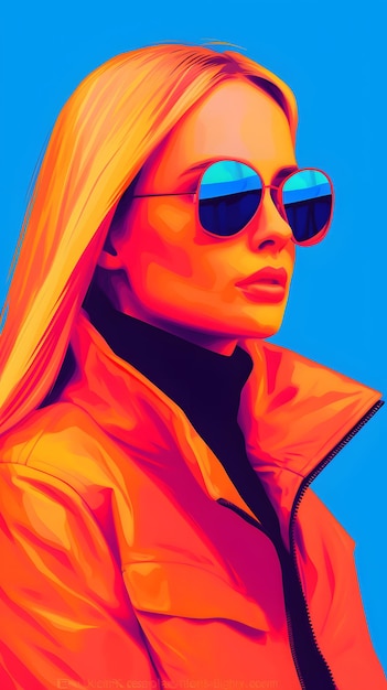 Luxusdesign-Frauenmodell Risograph Neon Synthwave
