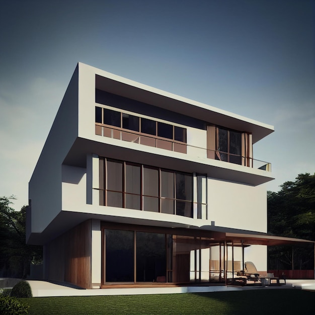 Luxushaus mit moderner Architektur 3D-Rendering