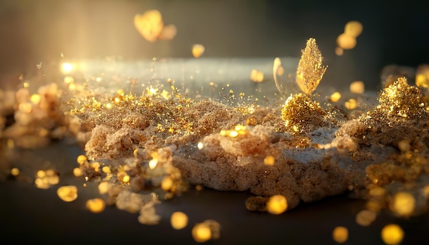 Luxushintergrund mit goldenem Staub unscharfer Hintergrund Bokeh-Lichteffekte 3D-Illustration Ai render