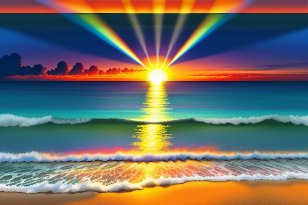 Foto la luz del amanecer y la puesta de sol en la playa del océano isla hermoso paisaje natural fondo de papel tapiz